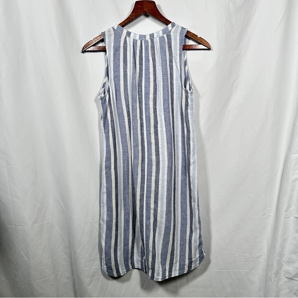 Beachlunchlounge Linen Blend Striped Shift Dress Pockets XS Blue White Vacation - Picture 3 of 10